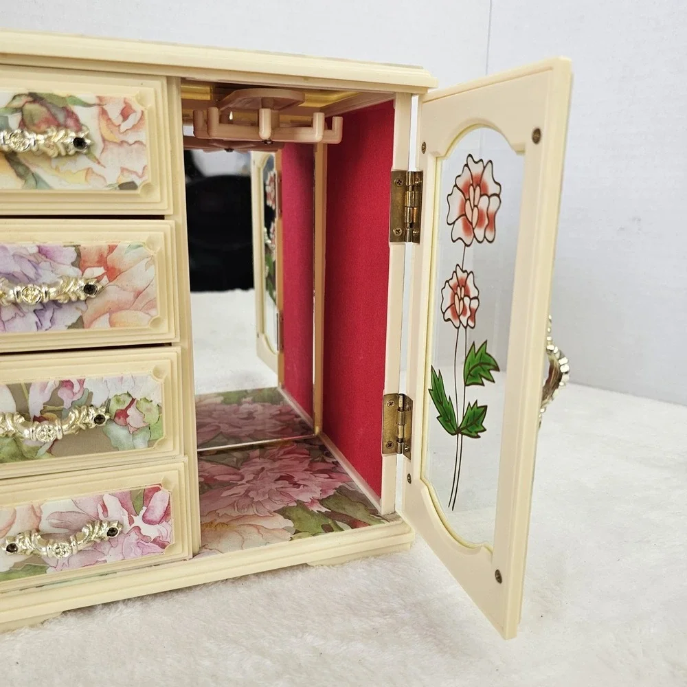 Ballerina Musical Jewelry Box Mele & Co Plastic Drawers Vintage 8x8.5x5